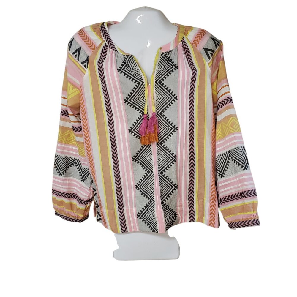 Tribal Jeans Women's Long Sleeve Notch Neck Blouse Geometric Print Size G/L